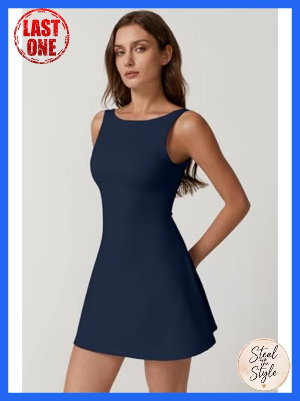 Women's Sleeveless Tennis Dress Built-in Shorts Golf Athletic Dress with Pockets - Picture 3 of 6